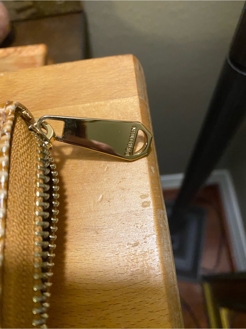 Brahmin Croc-Embossed Zip Clutch Wallet in Warm Honey Brown and Gold touches - Picture 2 of 6